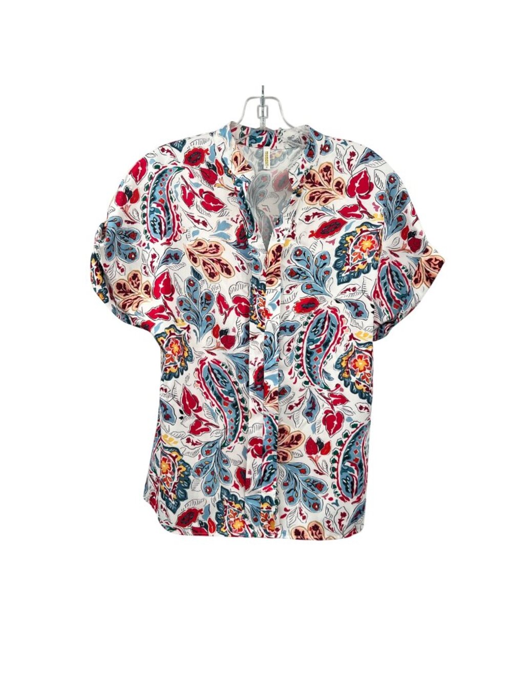 Moment Womens Paisley Pullover Blouse Cap Sleeve Multicolor Size Small